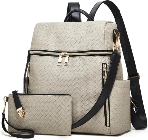 Makes Mochila para mujer, de piel sintética, bolsa de viaje con diseño convertible con monedero, 2 piezas