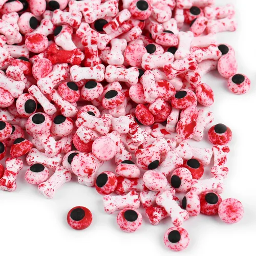 Vista 3 de Gránulos de globo ocular sangriento para decoración de pasteles, huesos de perro rojos, globos oculares comestibles para cupcakes, helado, dulces