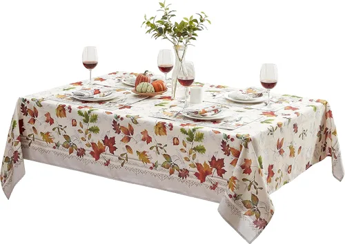 Vista 2 de Newbridge Autumn Essentials - Mantel de tela con borde de follaje de otoño, hojas cambiantes, de fácil cuidado, a prueba de manchas, resistente a