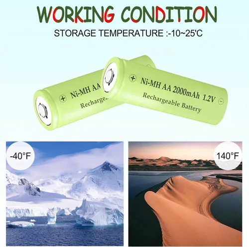 Vista 4 de AA - Baterías recargables NI-MH de 2000 mAh, batería doble A precargada de 1.2 V para dispositivos domésticos, luces solares, cámaras de sendero, 6