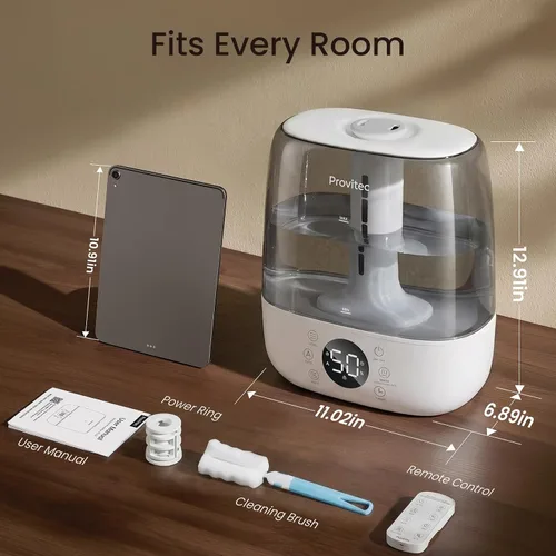 Vista 8 de Provirtec 6L Self-Cleaning Humidifier for Large Room, CleanCare Warm & Cool Mist, No-Leak Design & Top Fill, 60 Hour Runtime, Quiet Ultrasonic Auto
