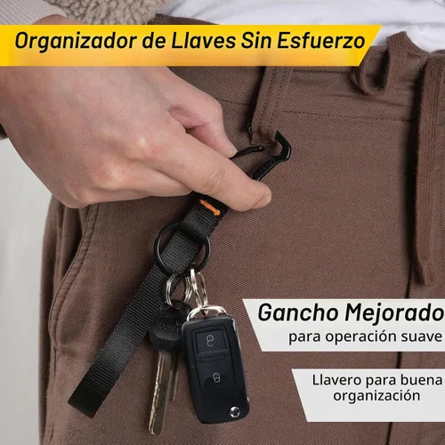 Vista 3 de DELSWIN Llavero de pulsera para llaves, correa de muñeca resistente con mosquetón y llavero, llavero negro Negro (1 paquete) - 7.5" Largo