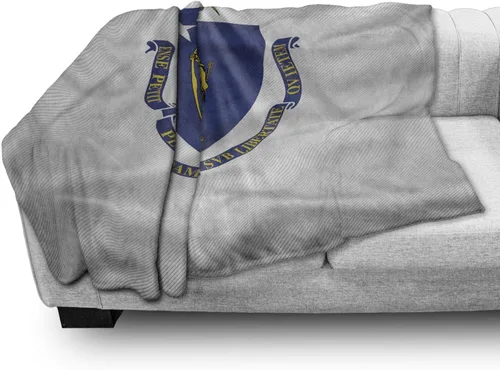 Vista 3 de Lunarable American Throw Blanket, Massachusetts Flagg Holds a Bow and Pointing Downward Arrow, Flannel Fleece Accent Piece Soft Couch Cover for