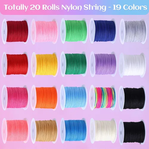 Vista 3 de Cuerda de nailon para pulseras, 20 rollos de cordón de nudo chino de 0.028 in Kumihimo para hacer pulseras de la amistad, hilo para hacer joyas