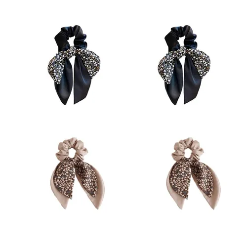 Paquete de 4/6 coleteros florales para el cabello, bandas elásticas, accesorios para el cabello para mujeres y niñas (4 piezas (2 negro + 2 beige))