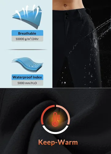 Vista 2 de BALEAF Women's Fleece Lined Snow Ski Pants Waterproof Windproof Softshell Insulated Slim Thermal Pants Zipper Bottom Leg