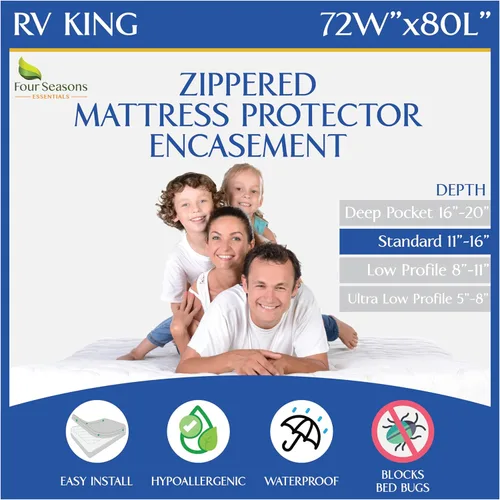 Vista 28 de Protector de colchón corto para caravanas tamaño Queen (60 pulgadas de ancho x 75 litros) impermeable con cremallera, funda de cama hipoalergénica