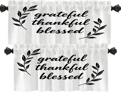 Vista 99 de Shrahala Cortinas blancas S inspiradoras para ventanas de cocina, cortinas negras con palabras cristianas para cafetería, cortinas opacas