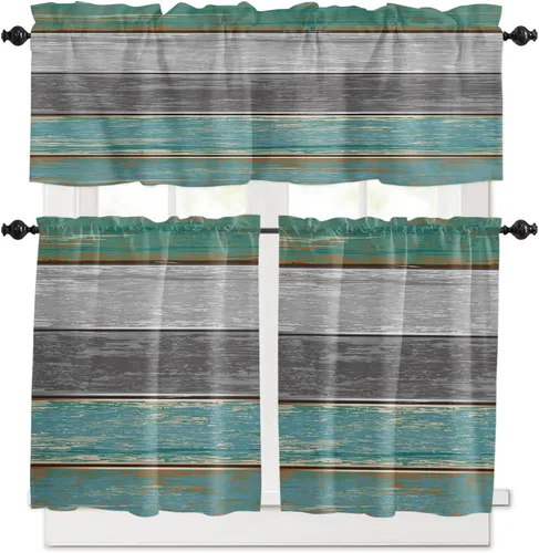 Vista 30 de Cenefa de cenefa retro rústica, antigua granja, madera de granero, rojo y marrón, cenefa de ventana para sala de estar, dormitorio, cenefa corta