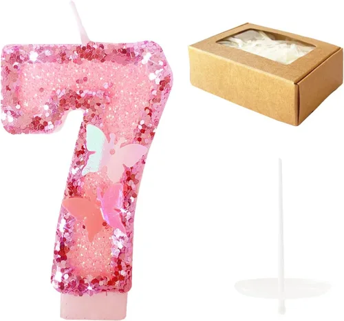 Vista 11 de Velas de cumpleaños número 4, velas de pastel de feliz cumpleaños con purpurina rosa hecha a mano rosado