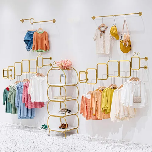 Vista 5 de Percheros de pared, barra de ropa colgante dorada, soporte de poste de exhibición de tienda de ropa
