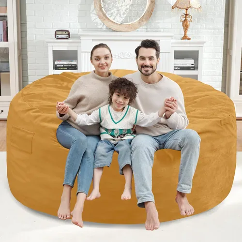 Vista 443 de Puf de 5 pies, puf grande con relleno de espuma viscoelástica, sofá puff esponjoso con funda de terciopelo holandés, puf redondo para sala de estar