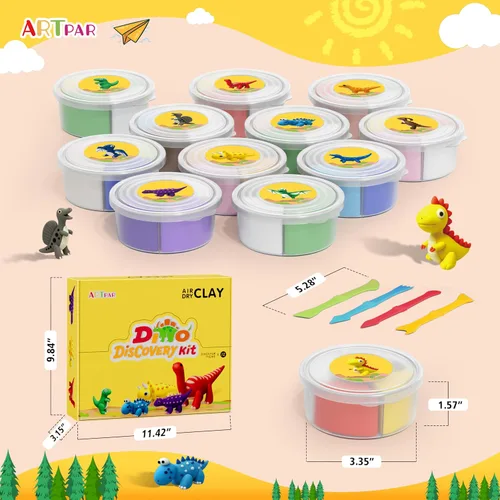 Vista 2 de Kits de arcilla seca al aire de Artpar, arcilla mágica para modelar dinosaurios para niños, 12 cajas de dinosaurios, kit de manualidades artísticas