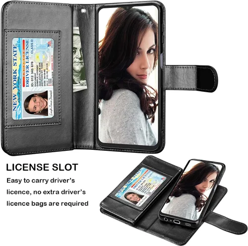 Vista 4 de Njjex Funda para Samsung Galaxy A32 5G, para Galaxy A32 5G, [9 ranuras para tarjetas] Funda de piel sintética para tarjetas Folio Flip [desmontable]