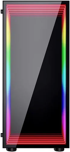 Vista 2 de Bgears b-Optillusion (ventiladores no incluidos) Funda ATX para juegos para PC, panel frontal ARGB con ilusión óptica especial, lado de vidrio