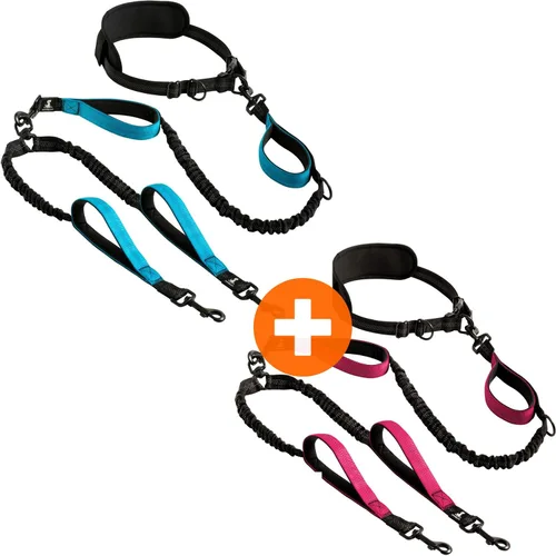 SparklyPets Correa doble manos libres para perros grandes, sin tirones, sin enredos, asas acolchadas, costuras reflectantes