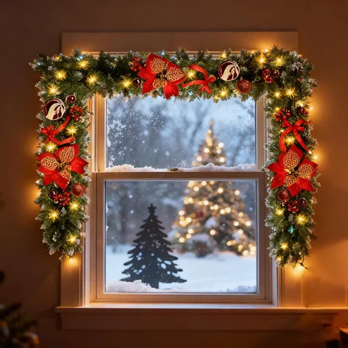 Vista 8 de Guirnalda de Navidad con luces, guirnalda de Navidad preiluminada de 9 pies con 30 luces LED para repisa, decoración de Navidad para interiores