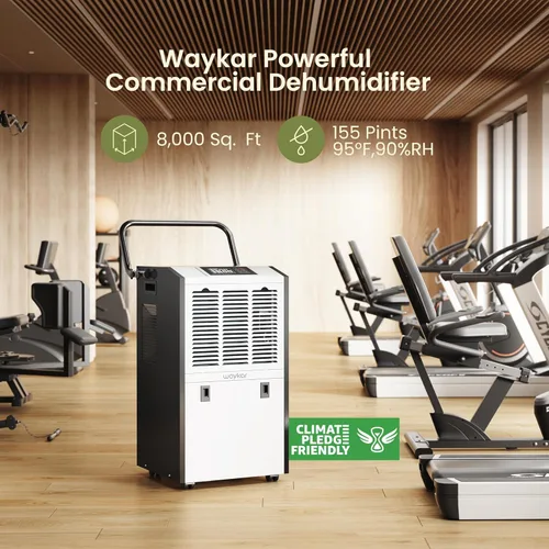 Vista 3 de Waykar Deshumidificador comercial grande de 155 pintas con manguera de drenaje y tanque de agua, deshumidificador industrial en gran espacio
