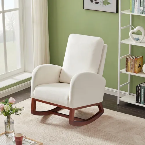 Vista 29 de Setawix Silla mecedora de peluche para guardería, silla mecedora tapizada para sala de estar, sillón con respaldo de sherpa de ocio, silla mecedora