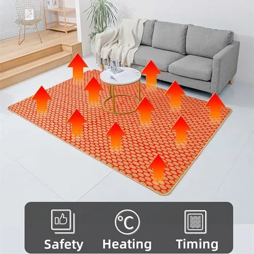 Vista 2 de Electric Heated Floor Mat Rug - 60 Adjustable Heat Settings, 12-Hour Timer, Cozy Indoor Use, Large 100x200cm Size for Comfort and Warmth