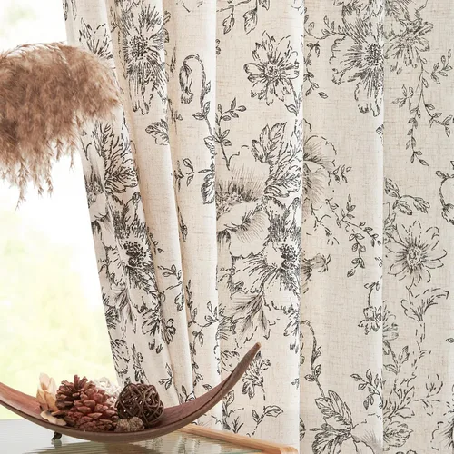 Vista 53 de JINCHAN Cortinas de mezcla de lino con flores para sala de campo francés, cortinas para sala de estar de 84 pulgadas de largo, cortinas impresas