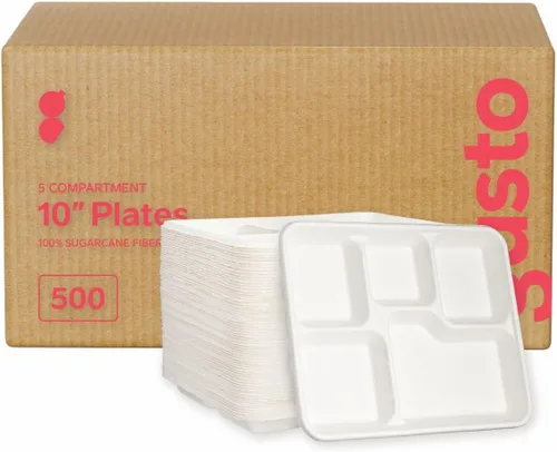 Vista 13 de GUSTO Caja de 1000 platos de papel resistentes de 7 pulgadas, 100% compostables, ecológicos, platos desechables biodegradables, platos de papel