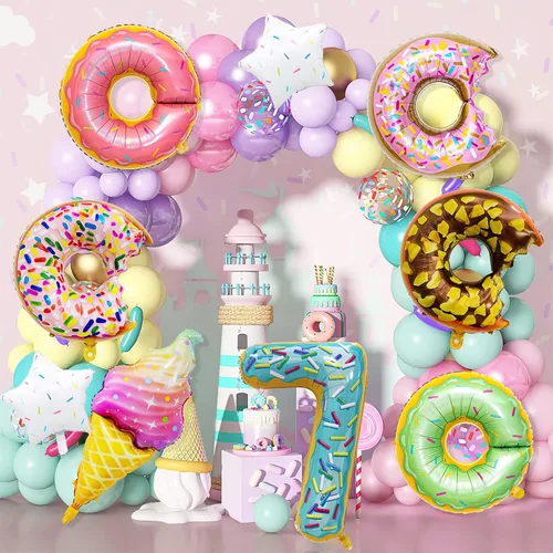 Vista 5 de 8 globos en forma de dona, decoraciones de globos de cumpleaños con forma de dona de caramelo, suministros de fiesta para niñas y niños, baby