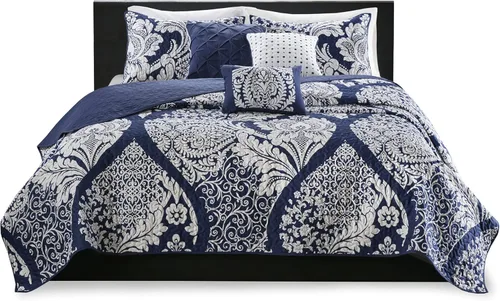 Vista 9 de Madison Park Vienna - Colcha reversible de algodón, diseño de costuras de lujo, para todas las estaciones, colcha transpirable, fundas de almohada