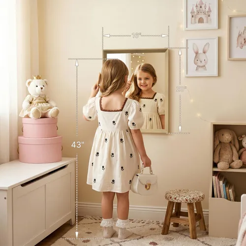 Vista 3 de Espejo de Pared Enmarcado con Efecto de Madera de Roble, Espejo Rectangular de 16x20, Vidrio Templado Anti-desplatado de 1/8", Marco Sostenible