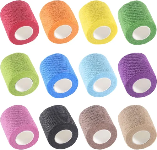 Vista 42 de IndigoCase Paquete de 6 vendajes autoadhesivos de 2 pulgadas, paquete variado de vendajes de color negro, cinta de agarre elástica, envolturas