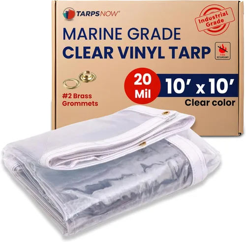 Vista 17 de Tarps Now - Lona de vinilo transparente ignífuga de grado marino, (5 x 5 pies) con ojales de latón, lona impermeable y resistente, cubierta