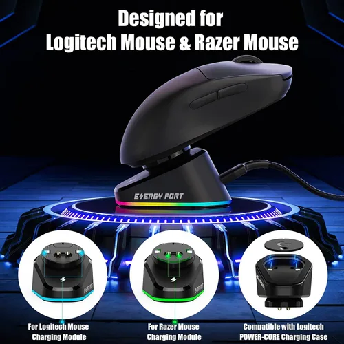 Vista 4 de Base de carga compatible con Razer Wireless MouseLogitech Mouse G Pro X Superlight, G502G502X Lightspeed, G703, G903 Lightspeed Wireless Gaming