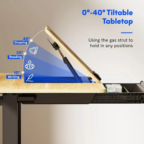 Vista 6 de FLEXISPOT Mesa de dibujo eléctrica de altura ajustable de 47.2 x 23.6 pulgadas, escritorio de dibujo de pie con parte superior extensible, estación