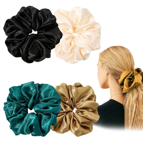 Ivyu Silk Scrunchies Satin Hair Ties for Women - 4 Psc Oversize Soft Big Scrunchies for Women Ligas Para El Cabello De Mujer Decorations Large Hair