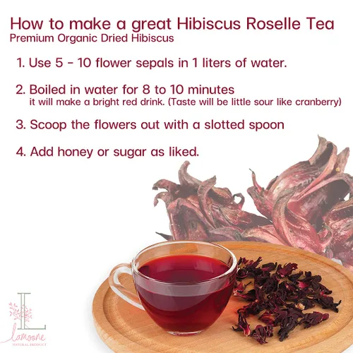 Vista 3 de Lamoone Té de hierbas de flores secas orgánicas de hibisco roselle cultivado orgánicamente en Tailandia, 100 g (3.52 oz)