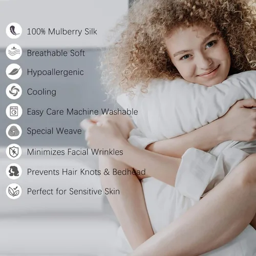 Vista 6 de Vernia juego de 2 fundas de almohada de seda natural para el cabello y la piel, ambos lados de 19 momme y 600 hilos con cremallera oculta Negro