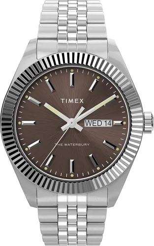 Timex Reloj Waterbury de 1.614in para hombre, pulsera de acero inoxidable, esfera azul, caja de acero inoxidable
