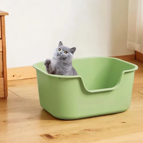 Vista 2 de Bandeja de arena para mascotas con parte superior abierta para gatos, caja de arena para gatos con bandeja lateral alta a prueba de salpicaduras