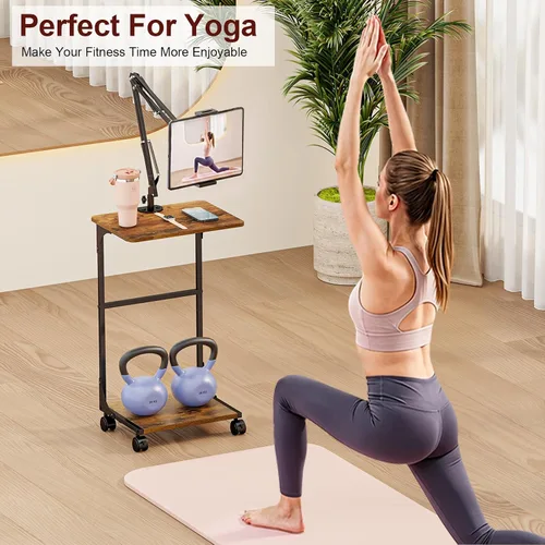 Vista 4 de Soporte de piso para tableta Kindle iPad con mesa auxiliar en forma de C, altura de ángulo ajustable, soporte para iPad Tablet Kindle para cama