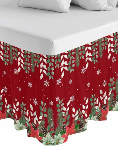 Vista 8 de Falda de cama de Pascua de Navidad, tamaño Queen de 16 pulgadas de caída, ajustable y elástica, plisada, con volantes de polvo de lujo para cama