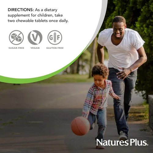 Vista 7 de Natures Plus Animal Parade Vitamina C para niños sin azúcar, sabor a jugo de naranja natural, 90 tabletas masticables en forma de animales, apoyo