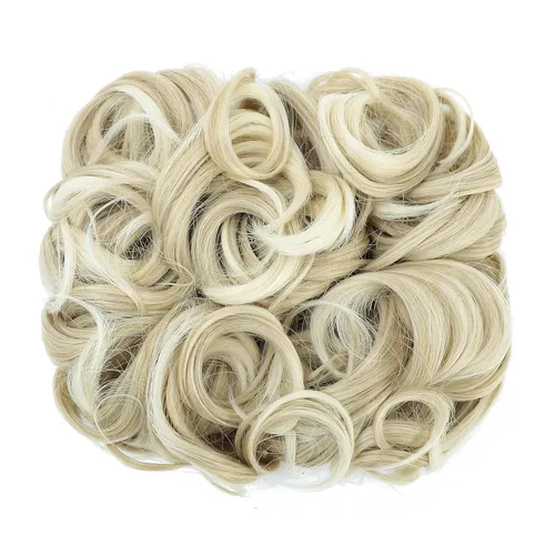 Vista 2 de SWACC Extensión de Moño de Cabello Rizado Corto y Desordenado, Peines de Cabello Fáciles de Estirar, Extensión de Cola de Caballo con Clip, Coletero