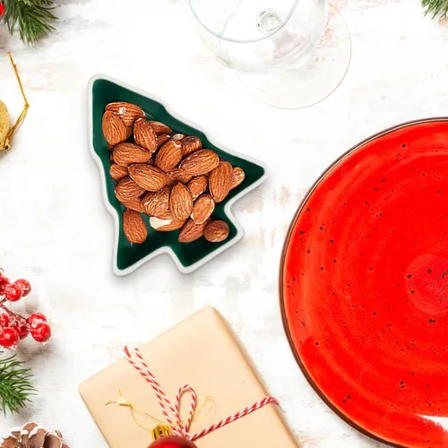 Vista 8 de CALLARON 2 platos para servir de Navidad, bandeja de cerámica con forma de árbol, bandeja de aperitivos de porcelana, bandeja decorativa de dulces