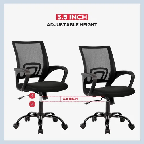 Vista 6 de Silla de oficina ergonómica, silla de escritorio de malla con respaldo medio con soporte lumbar y reposabrazos, transpirable, sillas ejecutivas