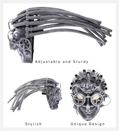 Vista 4 de Attitude Studio Steampunk Smiling Joker - Gafas de máscara completa color plateado