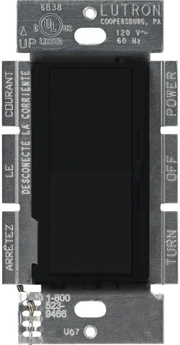 Lutron Control de ventilador Diva de 3 velocidades, un polo/3 vías, DVFSQ-F-BL, negro