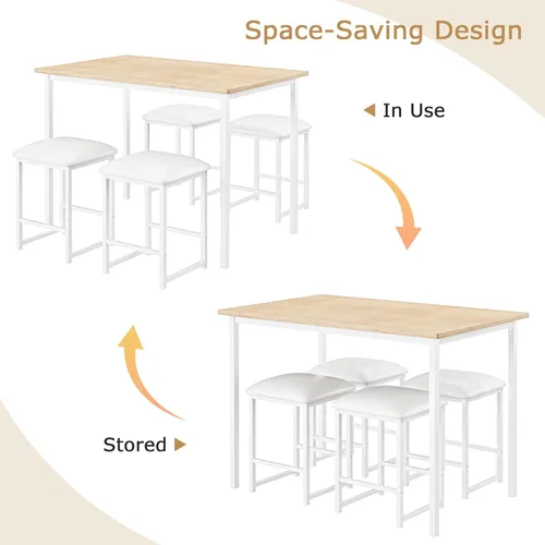 Vista 5 de VECELO Mesa y sillas de cocina para 4, juego de comedor con sillas/taburetes de poliuretano, marco de metal resistente, mesa de madera, diseño que