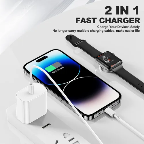 Vista 2 de Cable cargador USB C, [certificado MFi] magnético para iWatch cable de carga de 6 pies de carga rápida para relojes Series Ultra 9 8 7 6 5 4 3 SE