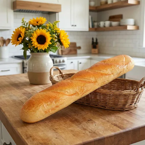 Vista 2 de Pan artificial realista de pan francés de 13.7 pulgadas, simulación de pastel de alimentos, pan falso, baguette, postre para panadería de Navidad