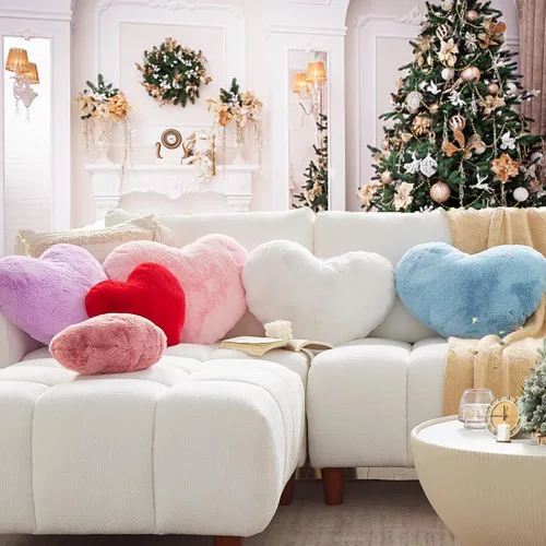 Vista 8 de YRXRUS Almohadas de corazón, almohada en forma de corazón, pequeñas almohadas de corazón rosa polvoriento para regalos, almohadas de imitación